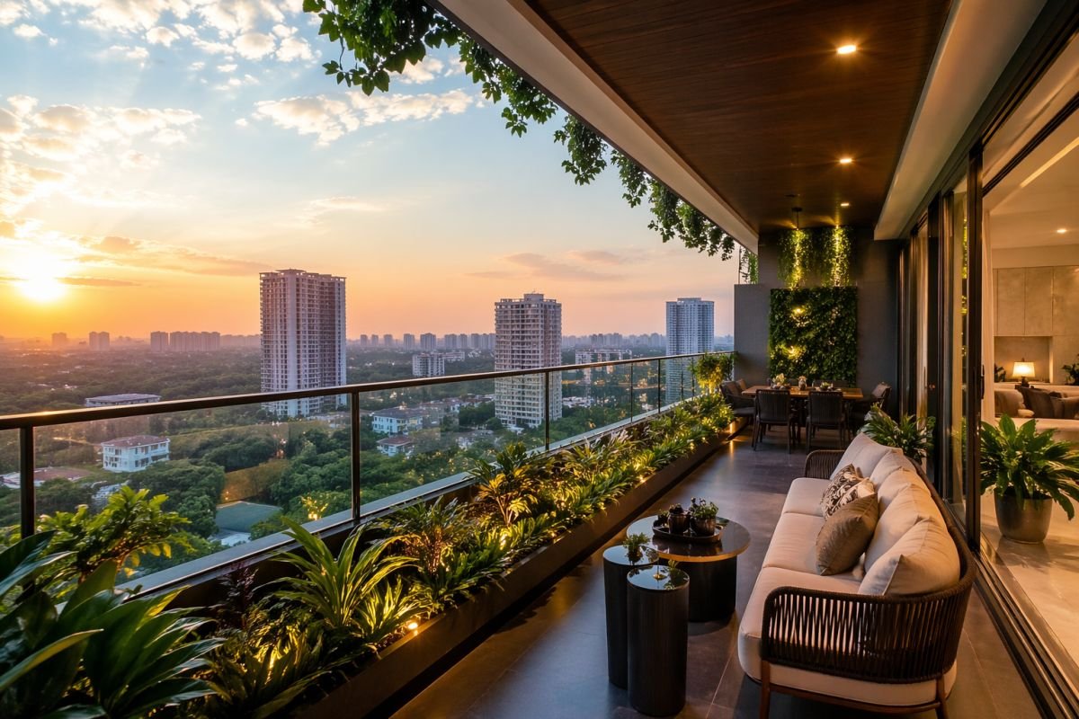 Sky garden verandah balcony Pioneer Presidia Gurgaon luxury apartment greenery