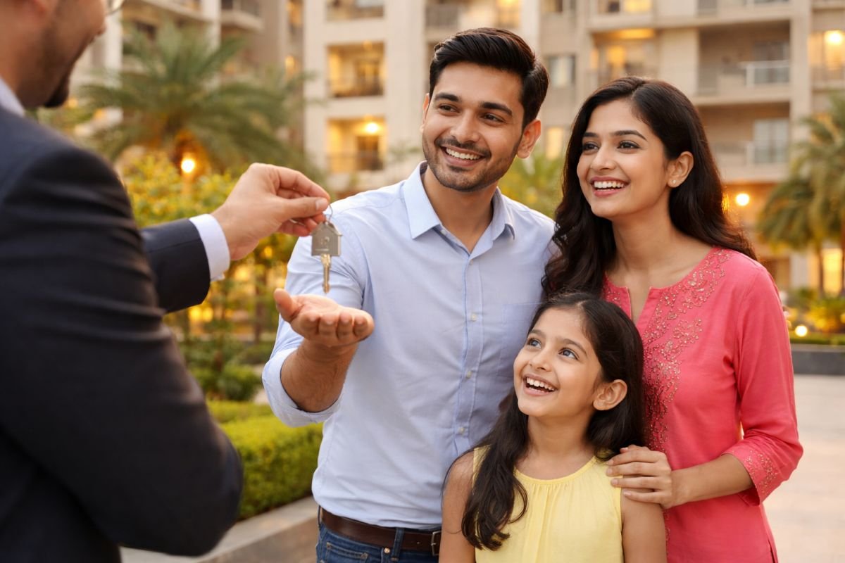 successful home buying Gurgaon family receiving keys