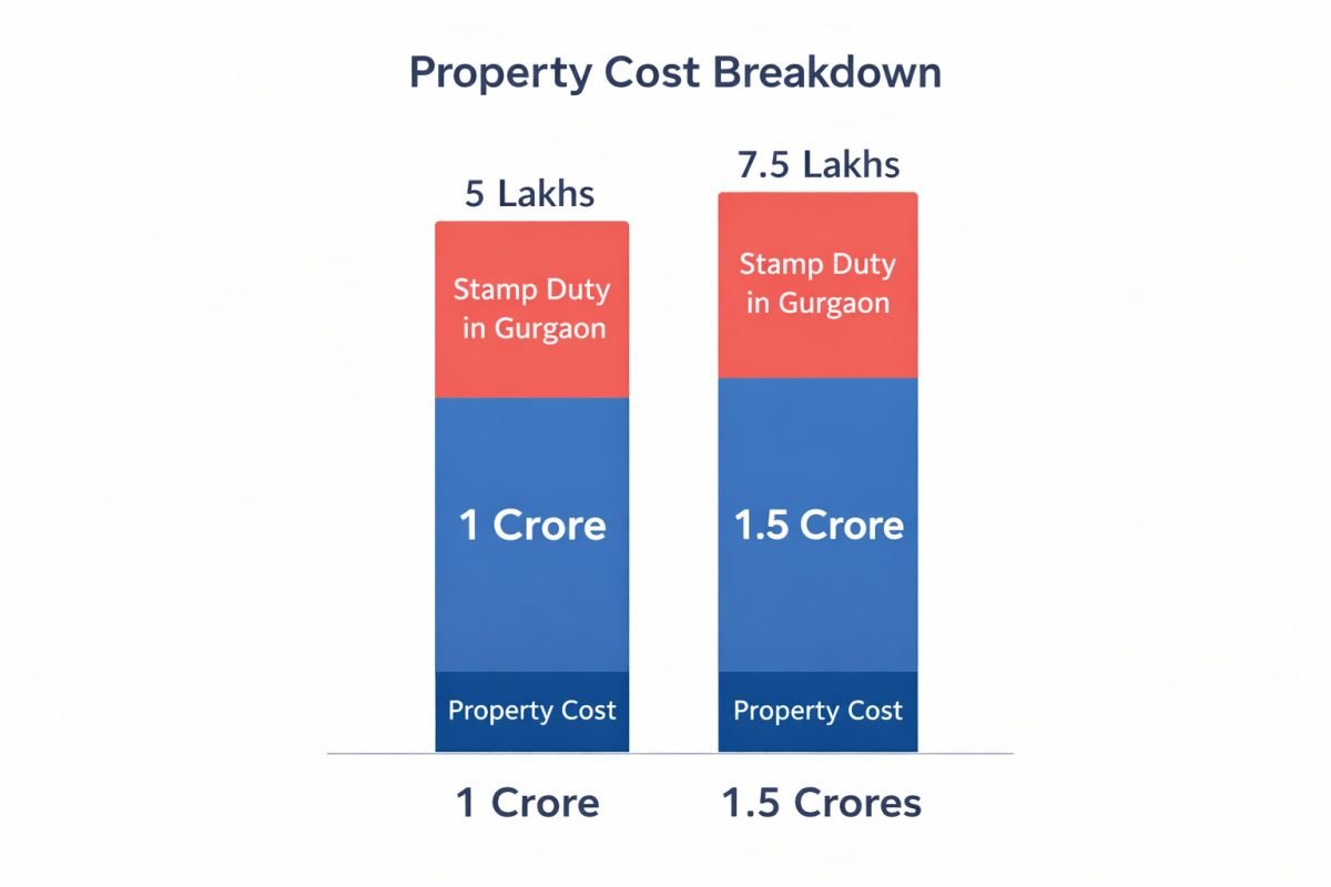 Gurgaon property cost breakdown 1 crore vs 1.5 crore stamp duty
