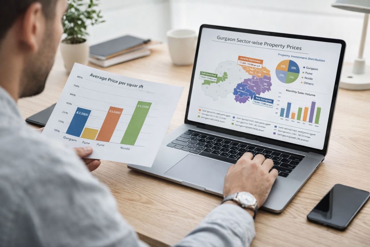 investor analyzing property data laptop charts real estate decision making