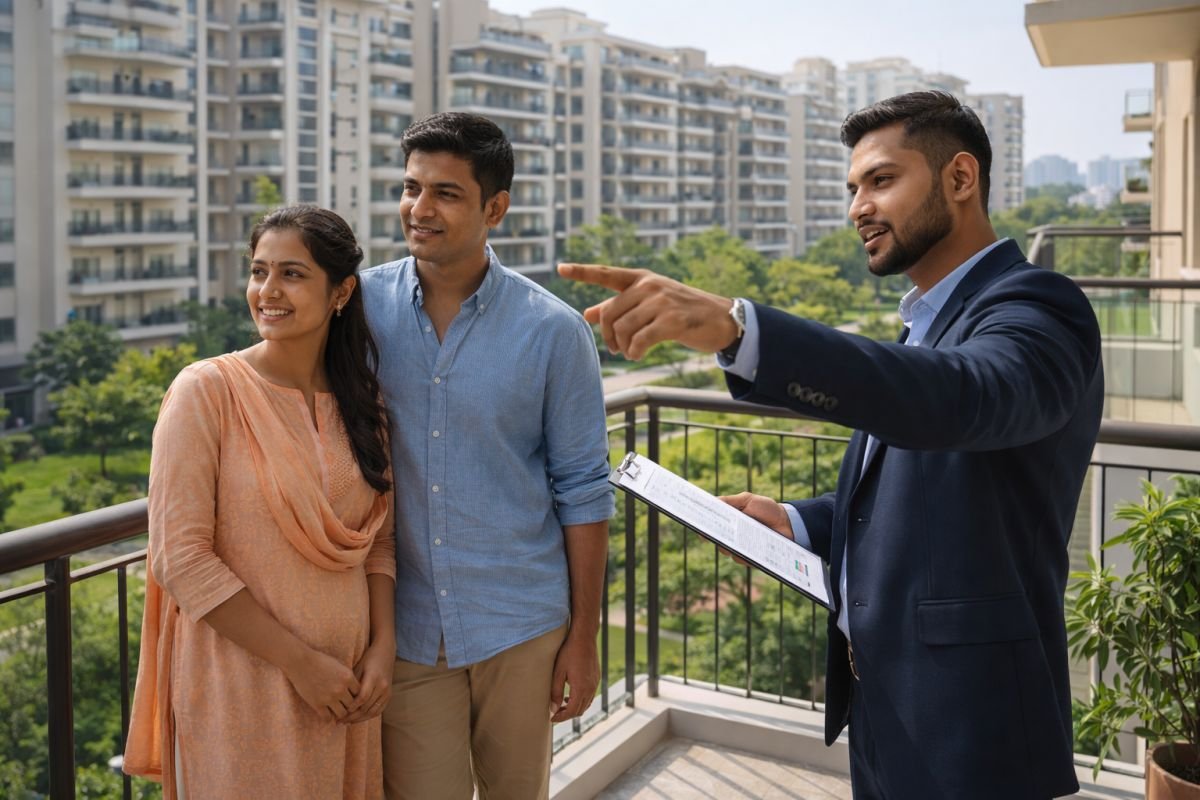 Buyer discussing property investment in Sector 89 Gurgaon with agent