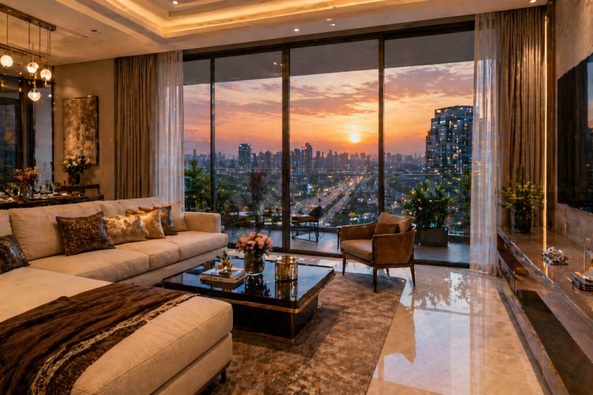 3 BHK apartment interior Puri Diplomatic Greens Gurgaon living room balcony