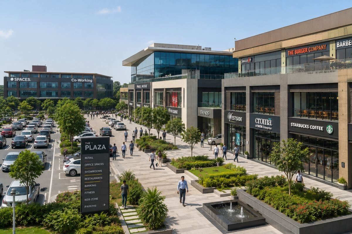 Commercial plaza and parking facilities at Reach Buzz 114