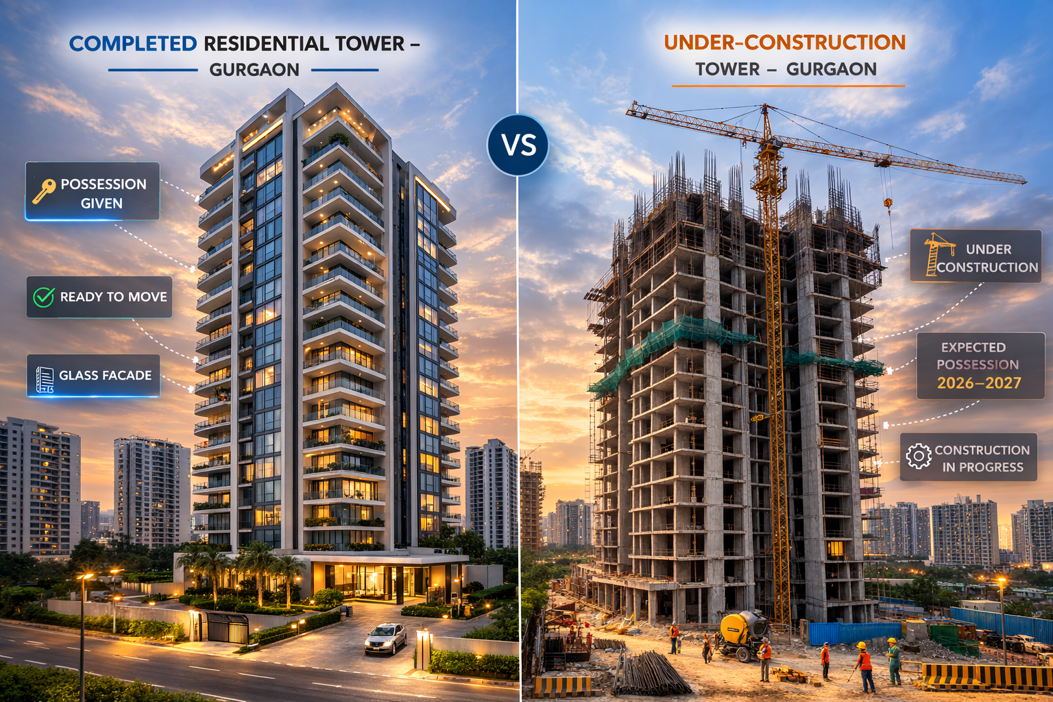 Ready to move and under construction residential towers in Gurgaon comparison