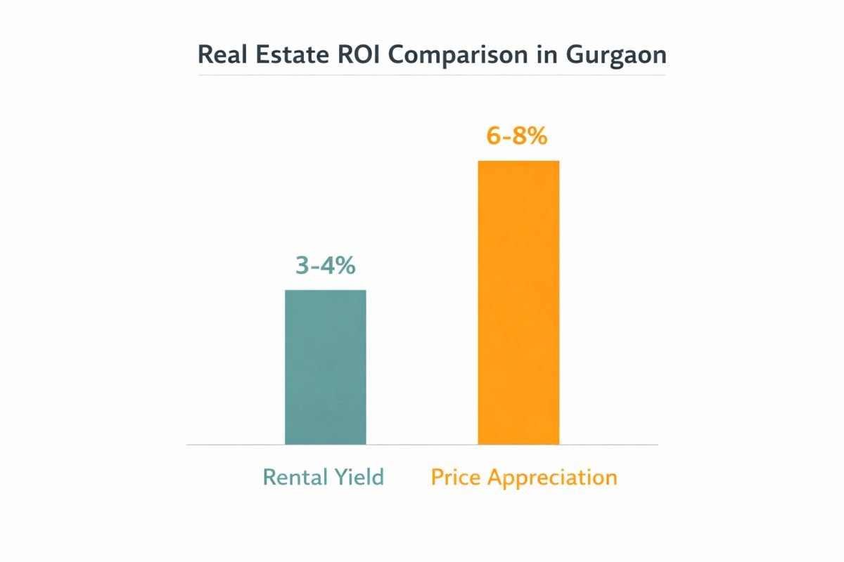 Gurgaon real estate ROI comparison rental yield vs capital appreciation infographic