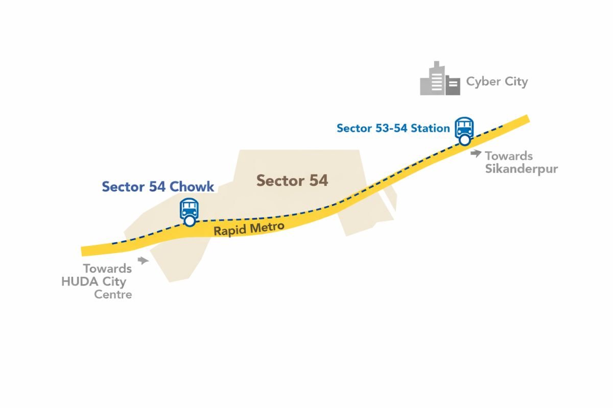 Sector 54 Gurgaon location map Golf Course Road Rapid Metro connectivity