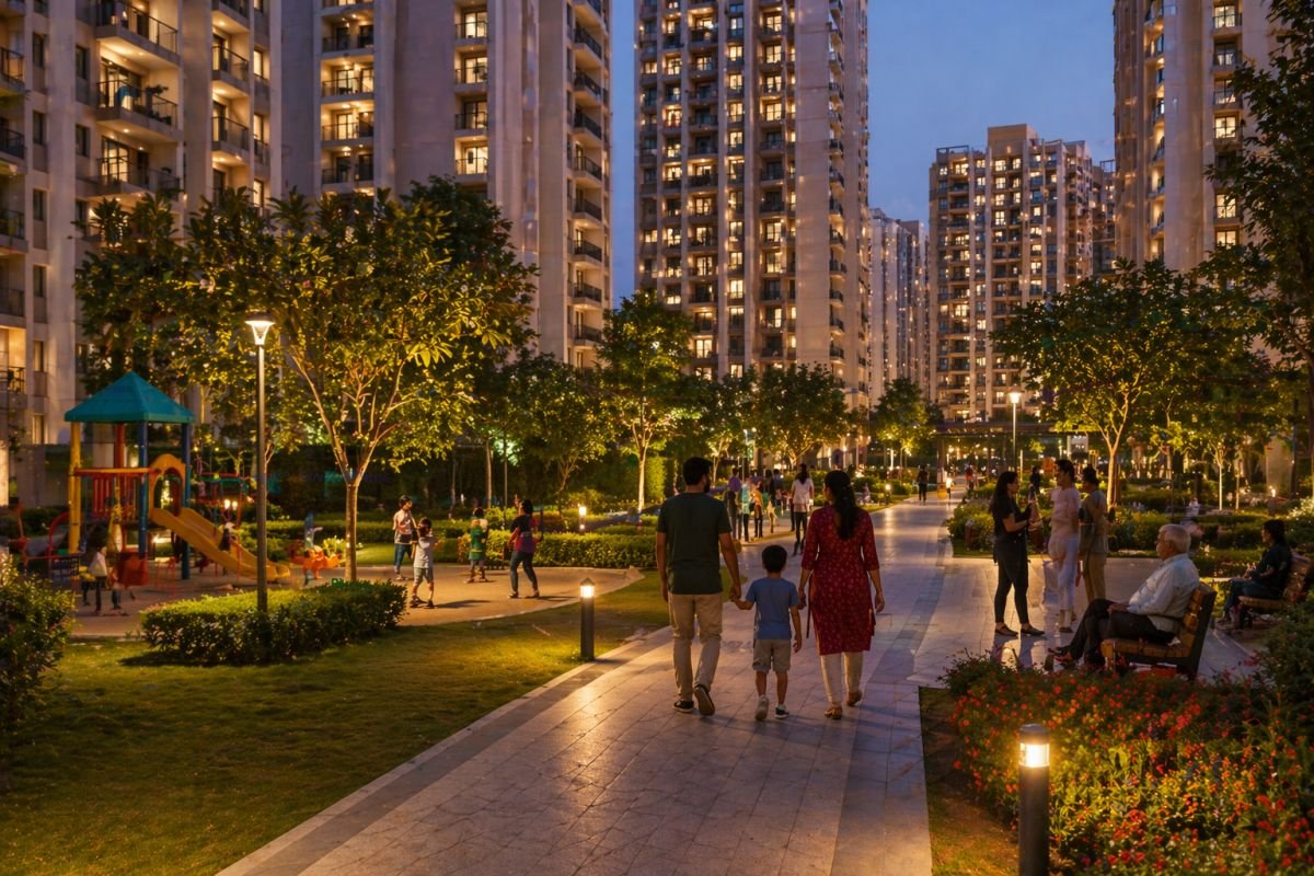 Sector 69 Gurgaon residential lifestyle families walking greenery modern society