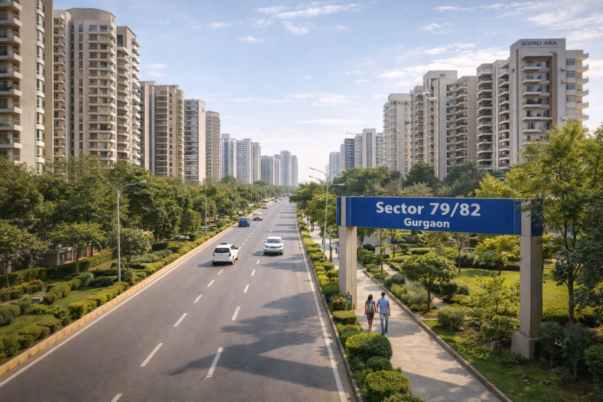 Sector 79 82 Gurgaon residential area with wide roads and low congestion