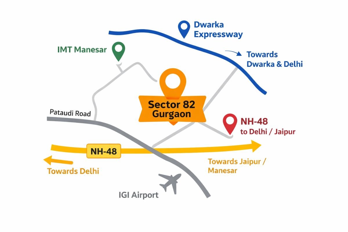 Sector 82 Gurgaon location map near NH-48 Dwarka Expressway IMT Manesar