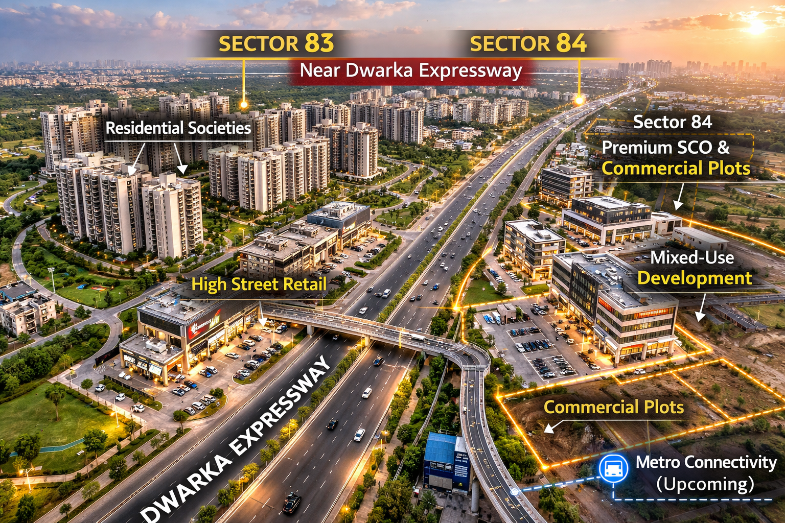 Sector 83 and 84 commercial development near Dwarka Expressway Gurgaon