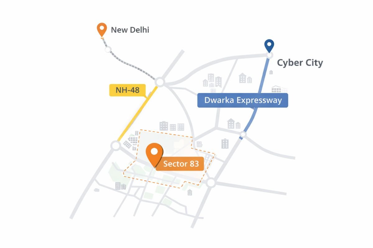 Sector 83 Gurgaon location map NH48 Dwarka Expressway connectivity