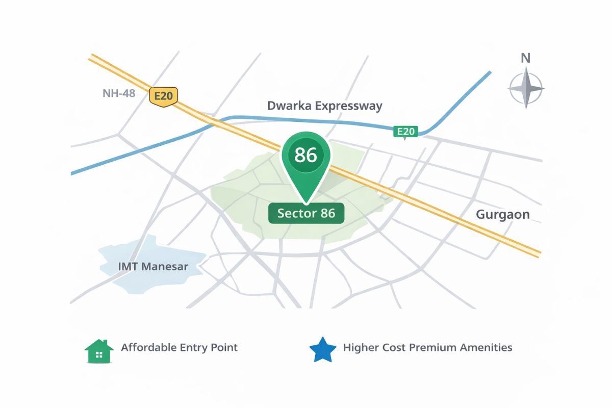 Sector 86 Gurgaon map showing NH48 Dwarka Expressway IMT Manesar connectivity