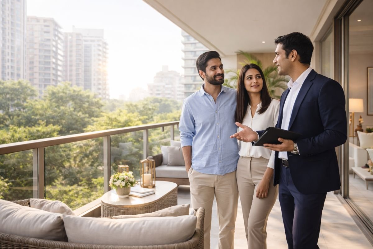 Buyer visiting property in Sector 54 Gurgaon with real estate expert