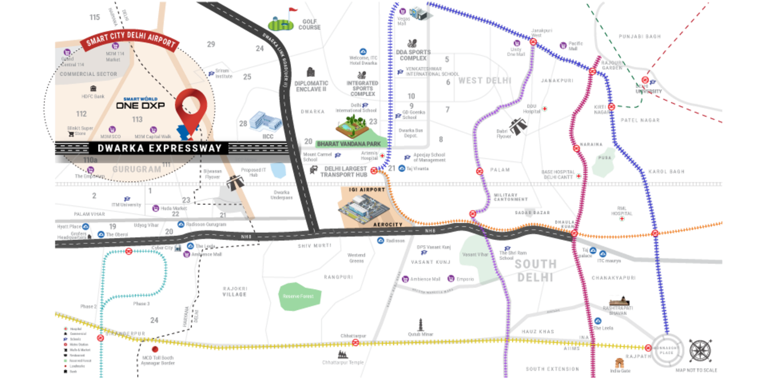 Smartworld One DXP Street Sector 113 location map Dwarka Expressway near IGI airport Yashobhoomi