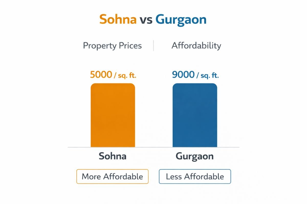 Sohna affordable housing vs Gurgaon pricing comparison infographic
