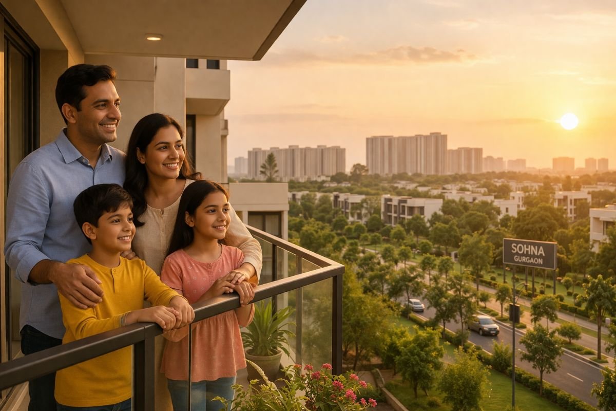 Indian family modern home balcony Sohna Gurgaon lifestyle residential growth investment