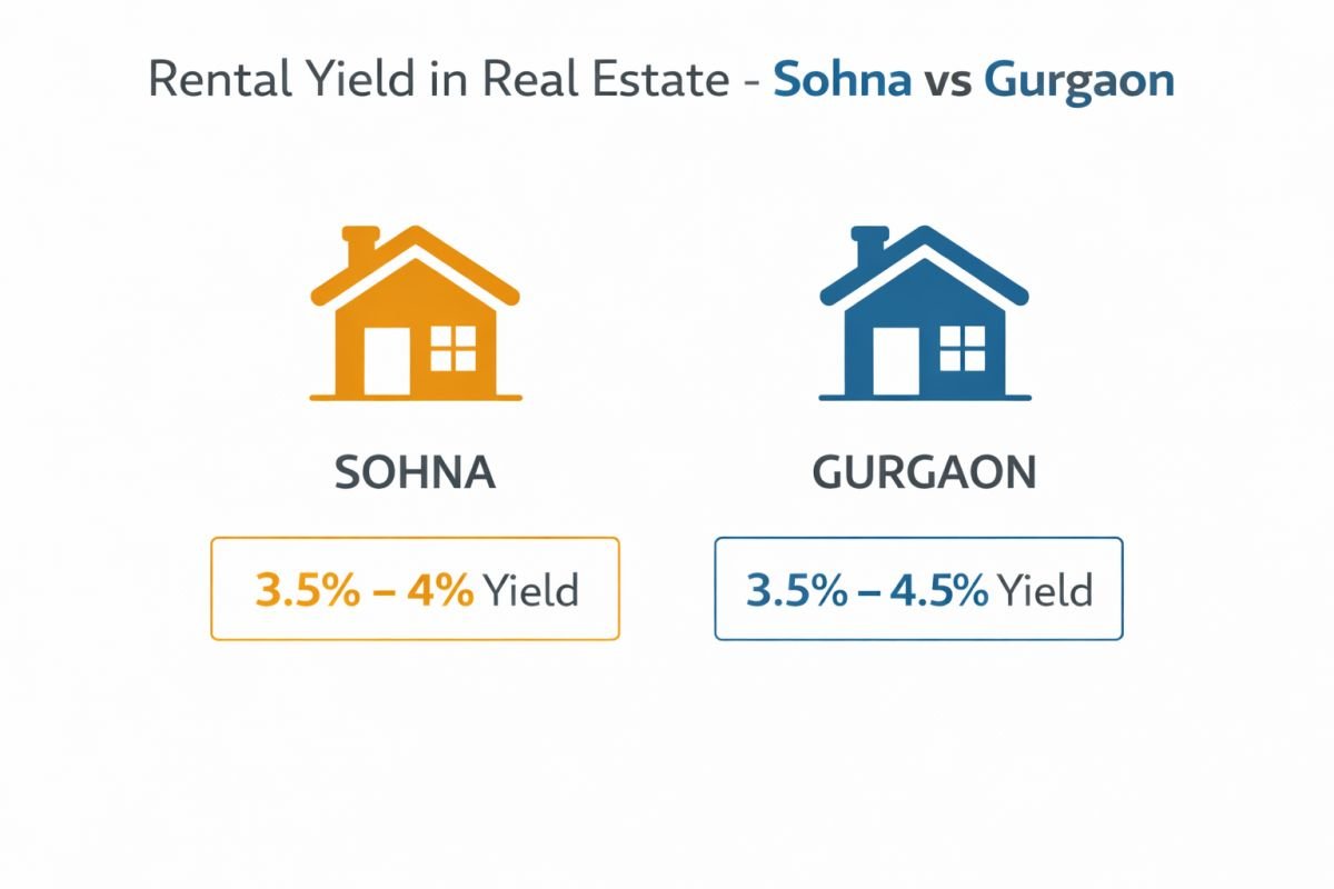 rental yield Sohna Gurgaon investment returns 3.5 to 4.5 percent infographic