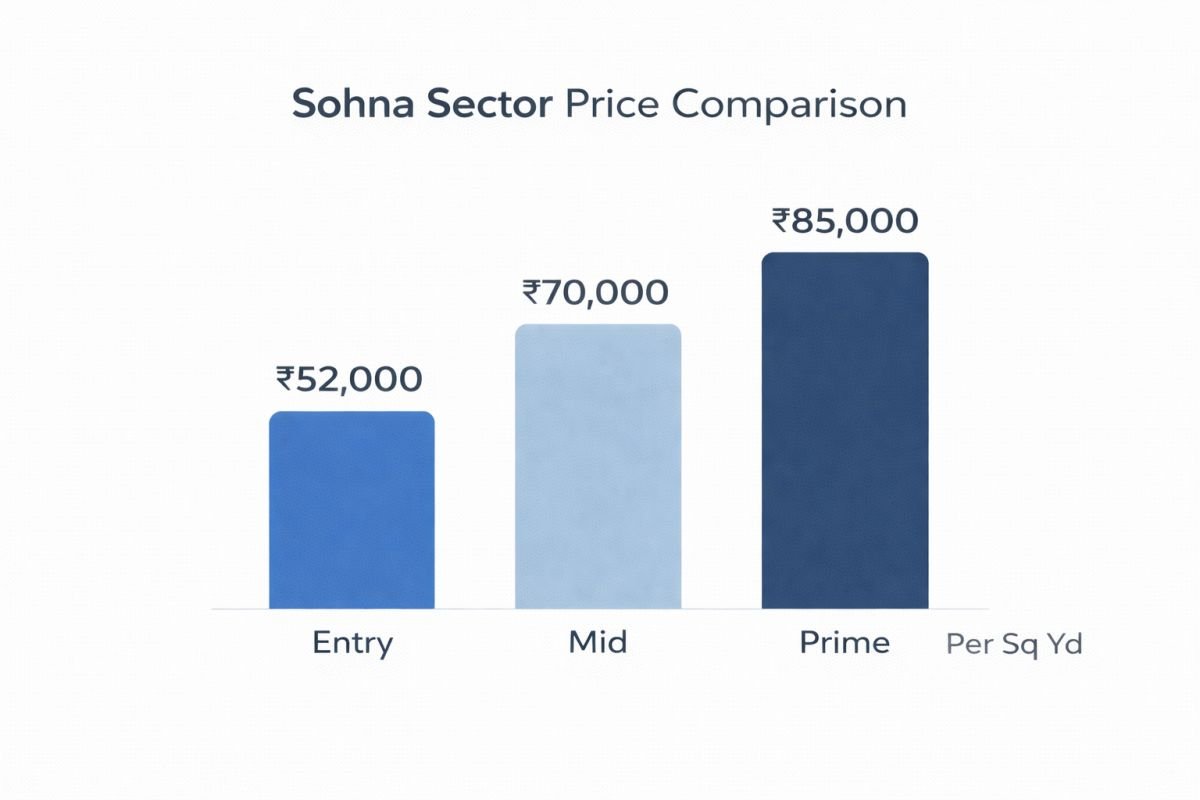 Sohna sector wise plot prices comparison entry mid prime sectors infographic