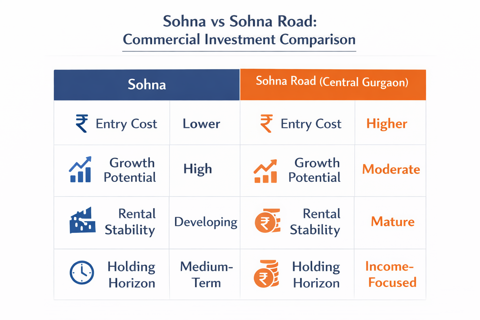 Comparison between Sohna and Sohna Road commercial investment markets