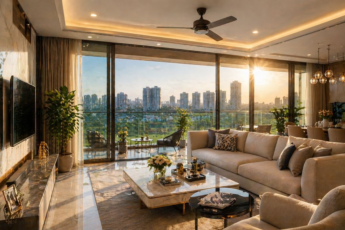 SS The Leaf apartment interior balcony view Gurgaon luxury resale flats
