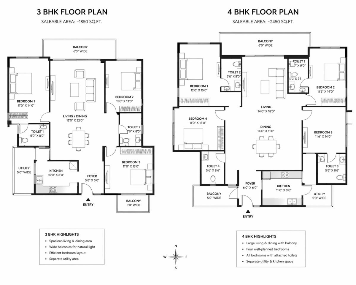 3 BHK and 4 BHK apartment floor plan Suncity Heights Gurgaon layout