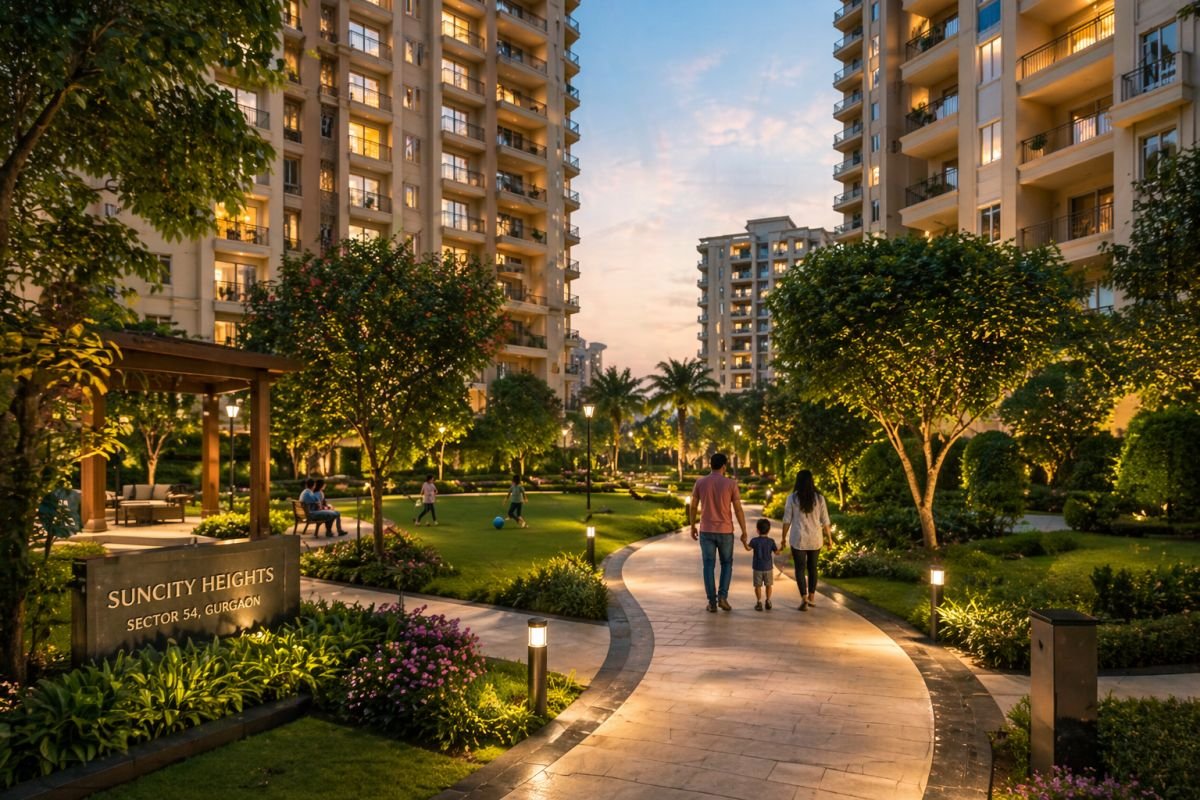 landscaped garden and walking area Suncity Heights Gurgaon residential society