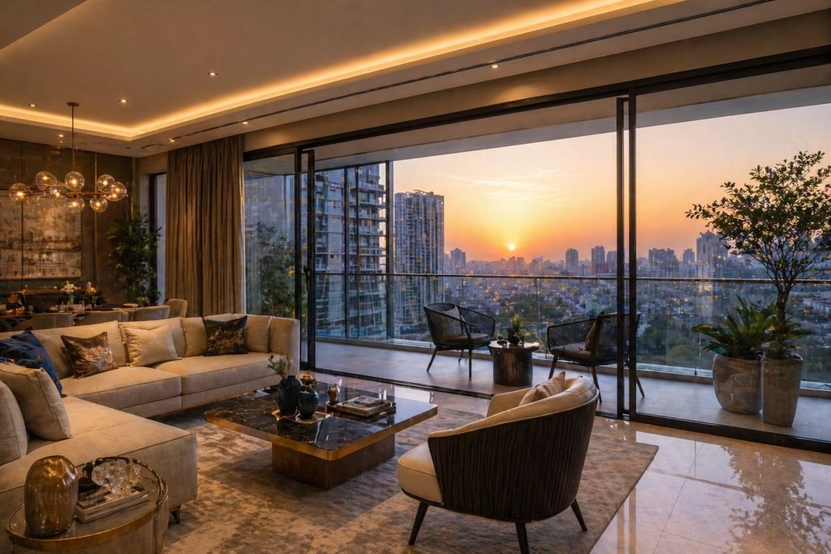 Tata Primanti luxury apartment interior living room balcony Gurgaon
