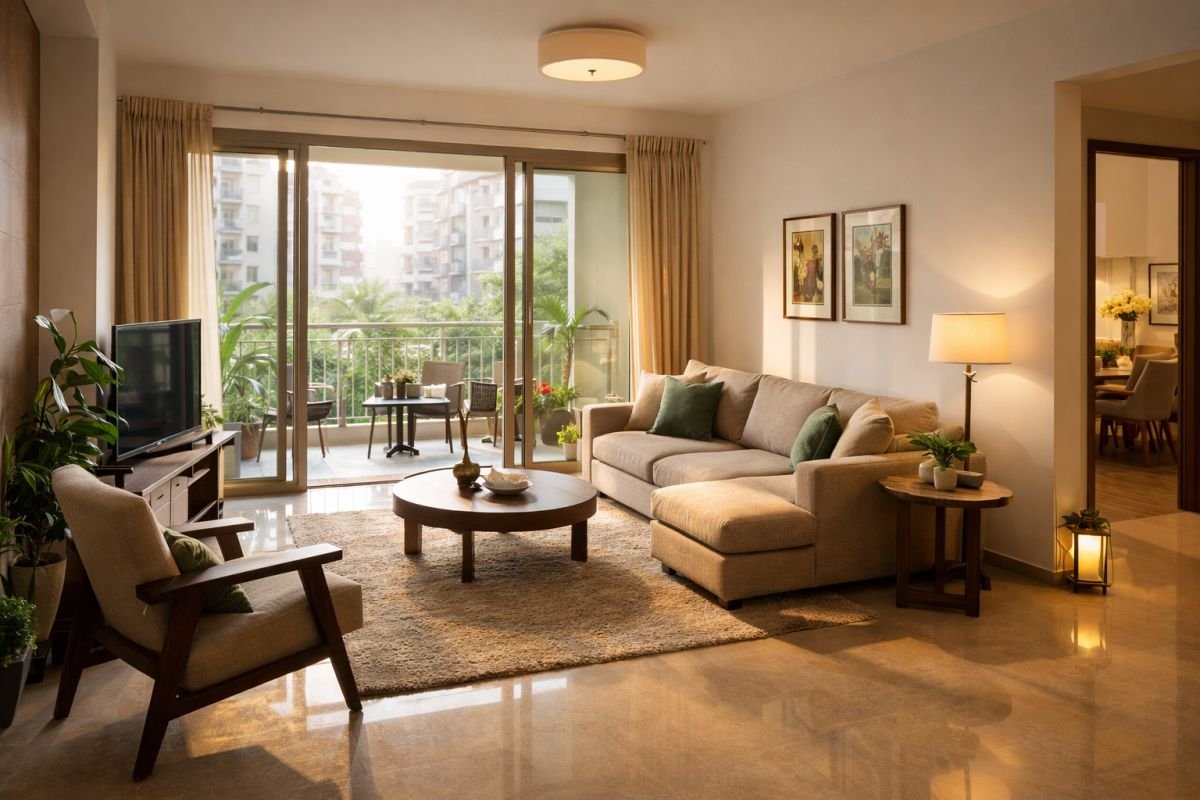 3 BHK flat interior Tulip Ivory Sector 70 Gurgaon spacious living room