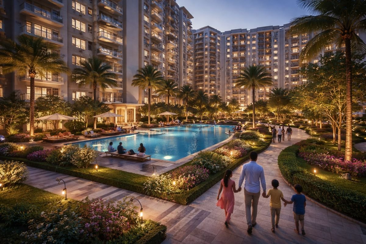 Modern residential amenities Tulip Purple Gurgaon swimming pool garden lifestyle