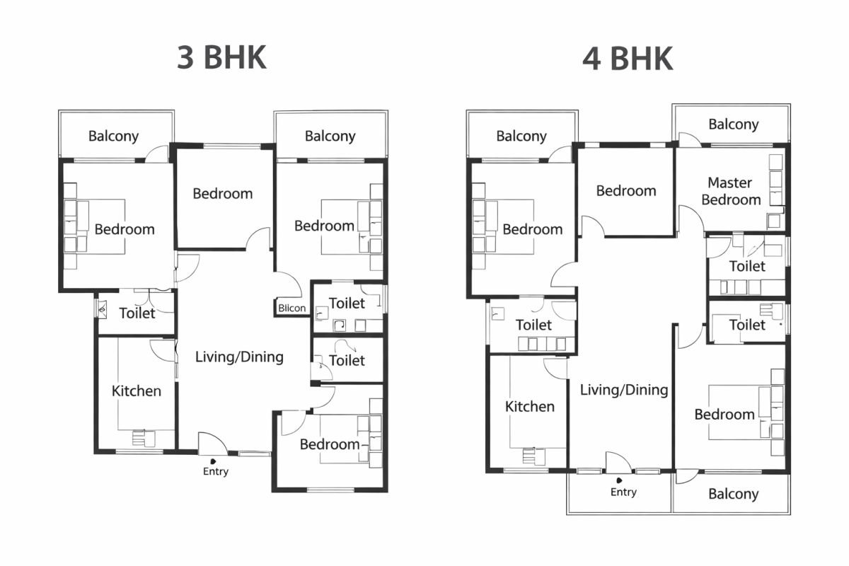 Tulip Violet 3 BHK and 4 BHK apartment floor plan layout