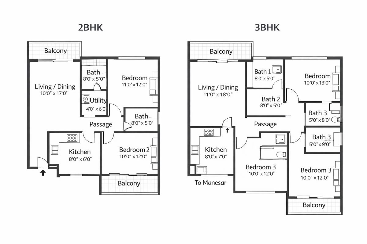 Tulip White 2 BHK and 3 BHK floor plan layout Gurgaon