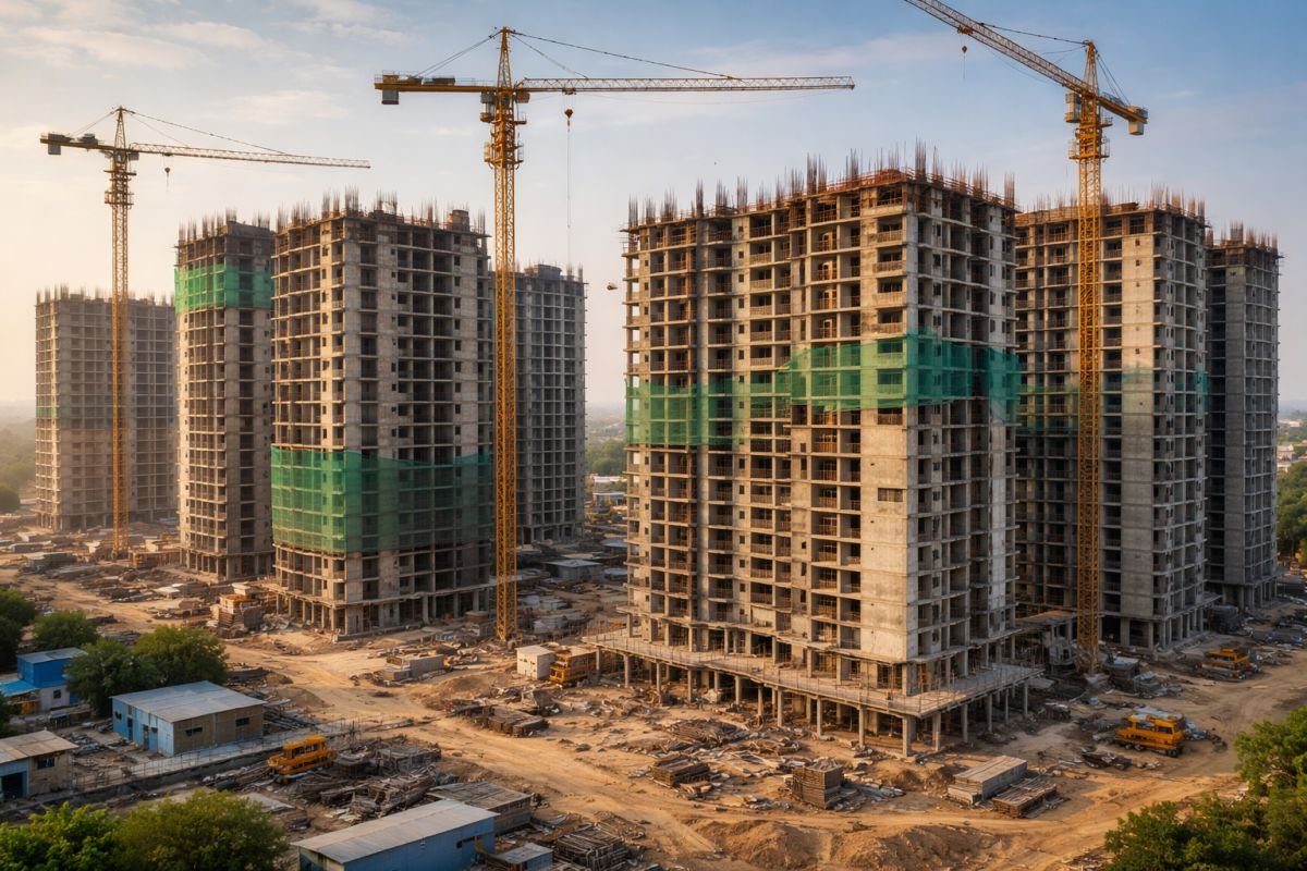 under construction project risk Gurgaon delayed buildings site