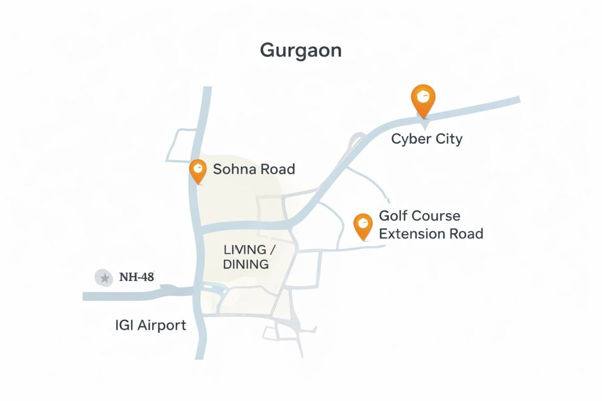 Vatika City Sector 49 Gurgaon location map Sohna Road Golf Course Extension Road connectivity