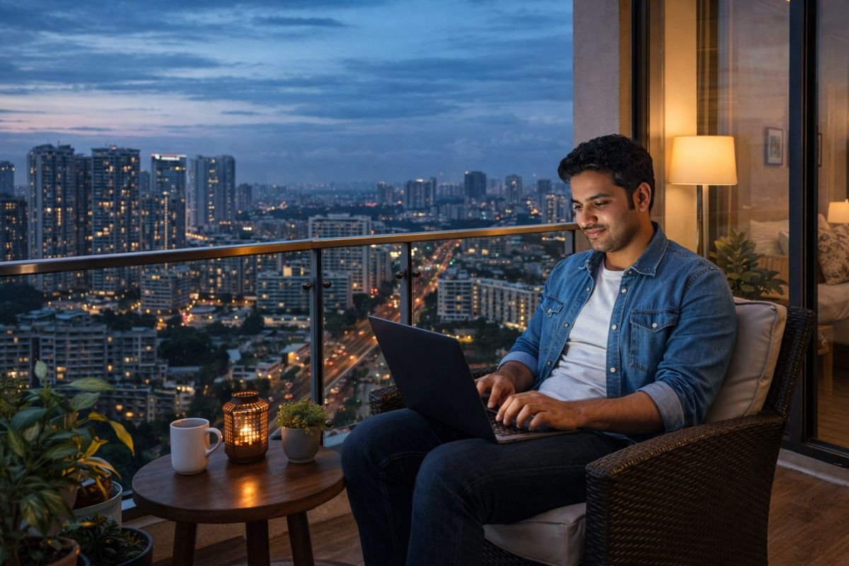 Young working professional living in Gurgaon apartment near office hubs