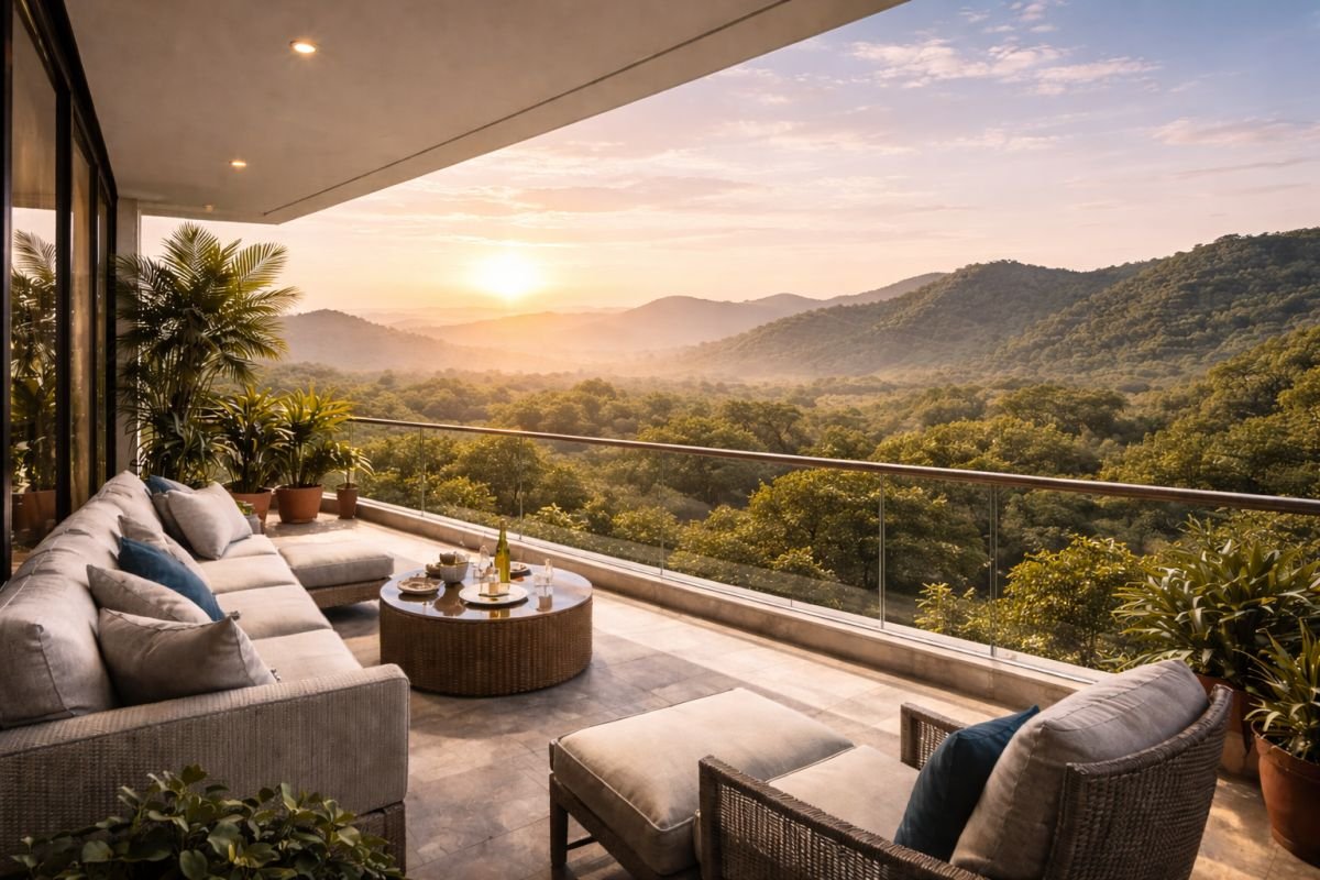 Aravalli hills view luxury apartments Gurgaon nature facing homes