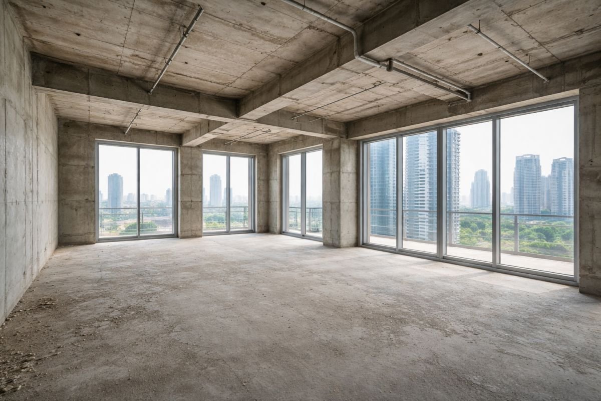 bare shell luxury apartment interior in gurgaon under construction customization