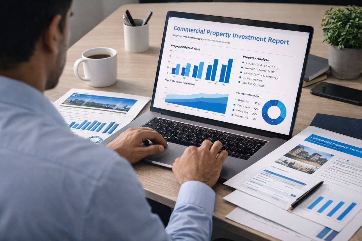 real estate investor analyzing commercial property investment data