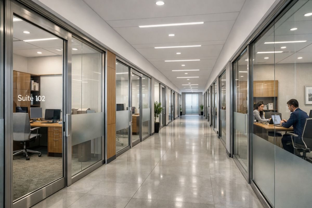 compact office units inside gurgaon commercial building