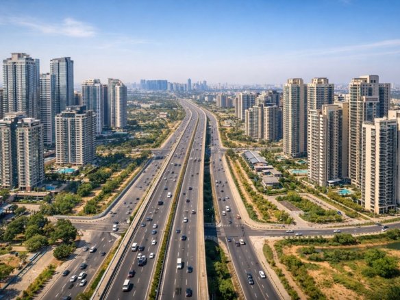 Dwarka Expressway Gurgaon 2026 operational corridor aerial view with luxury residential projects