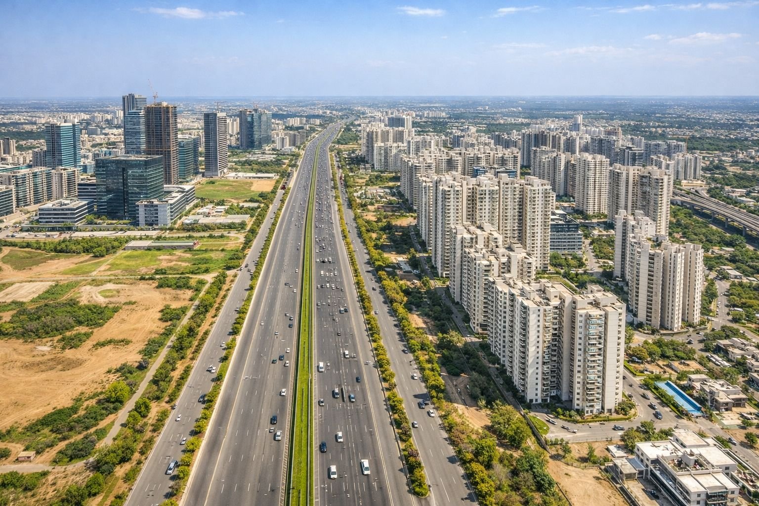 Dwarka Expressway corridor in Gurgaon with high-rise residential development