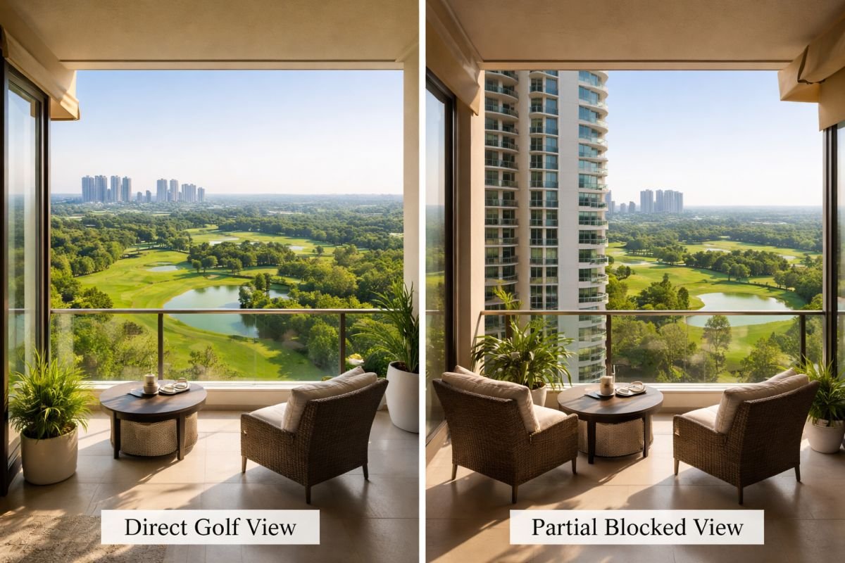 frontline golf facing apartment vs partial view comparison Gurgaon