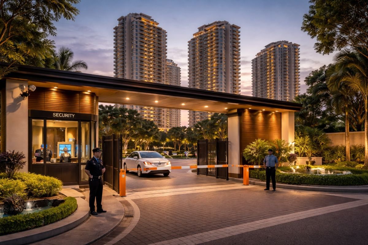 gated community security luxury apartments Gurgaon private access and surveillance