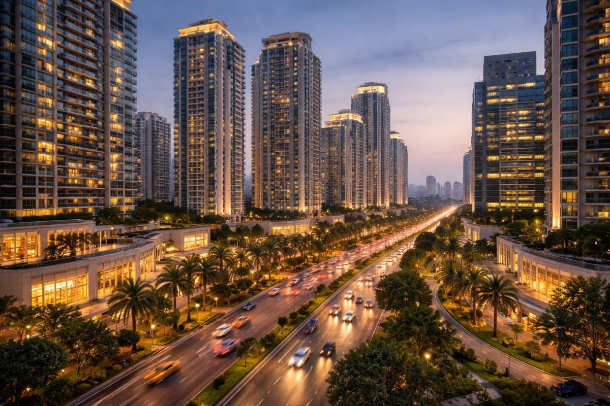 Golf Course Road Gurgaon skyline luxury apartments corporate hub infrastructure