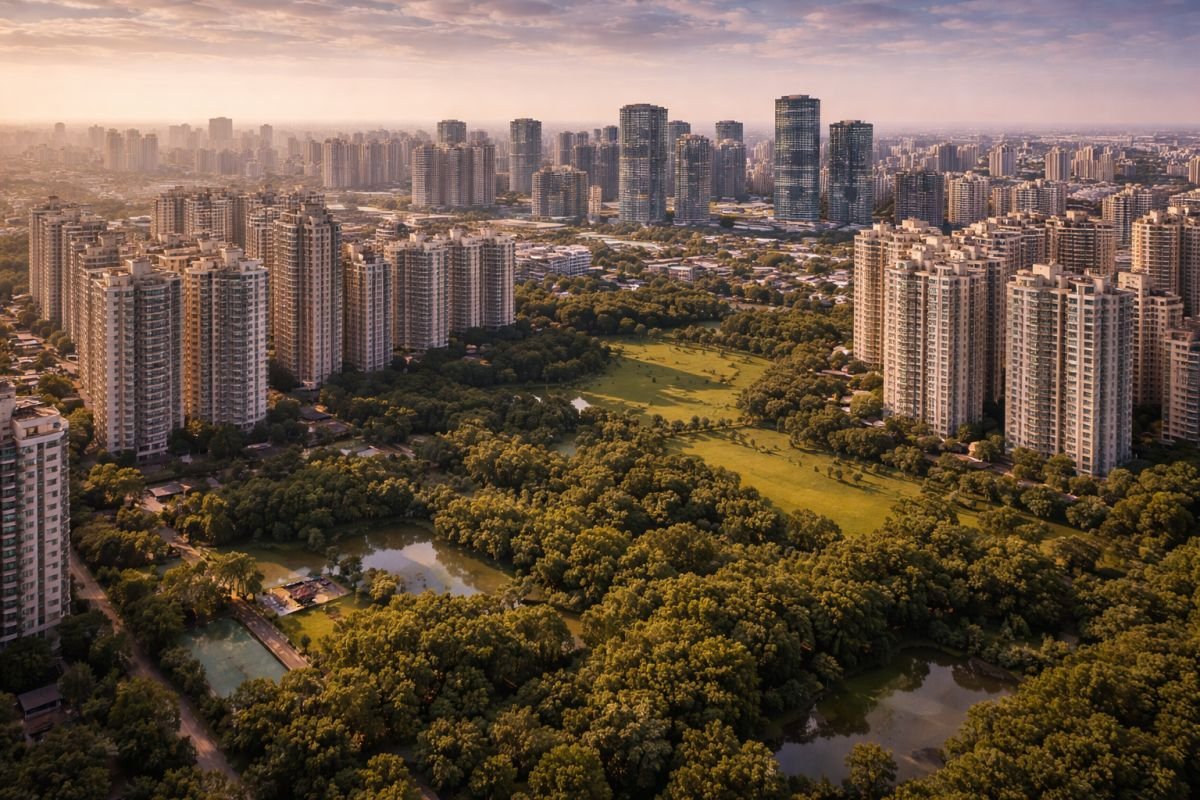 dense Gurgaon skyline limited open views future development