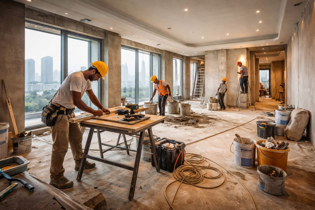 luxury home interior construction work in progress delays contractors site