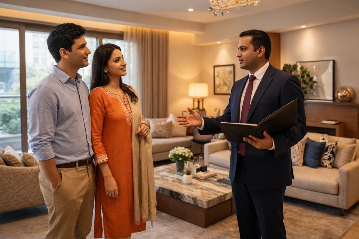 luxury home buyers inspecting resale property