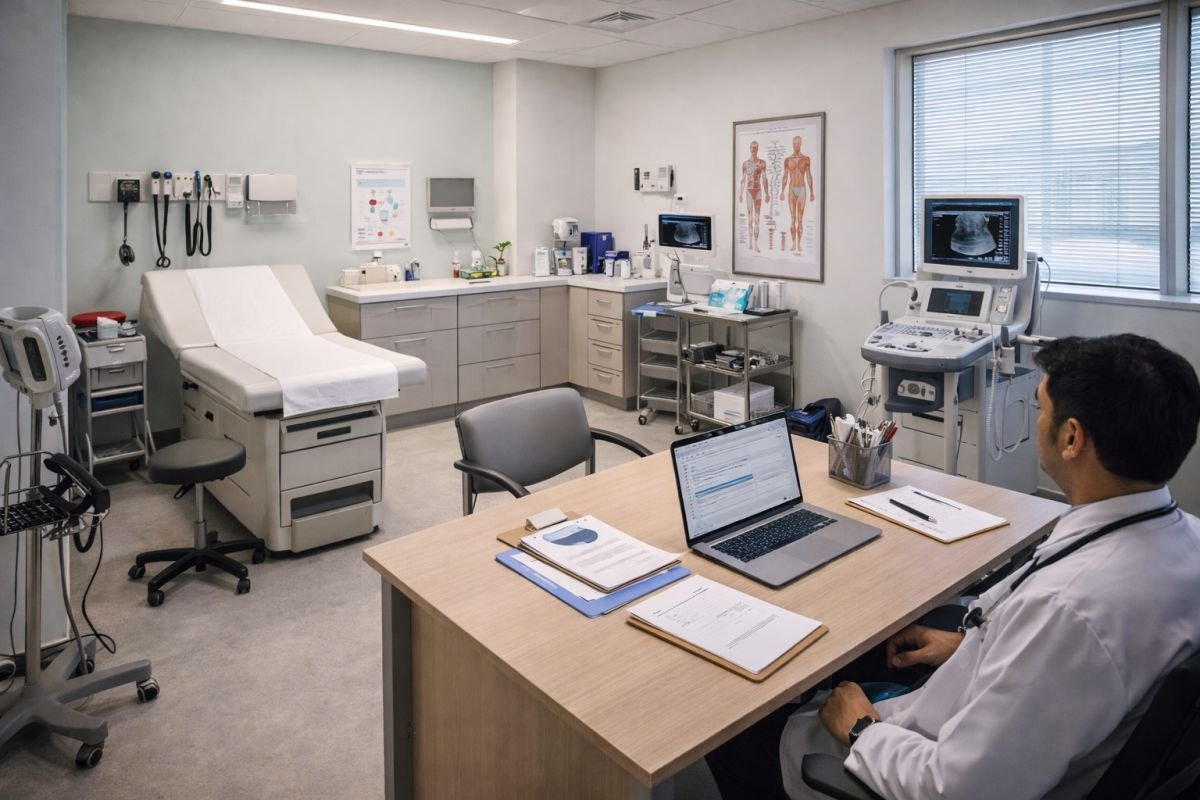 modern outpatient medical clinic interior with doctor consultation room