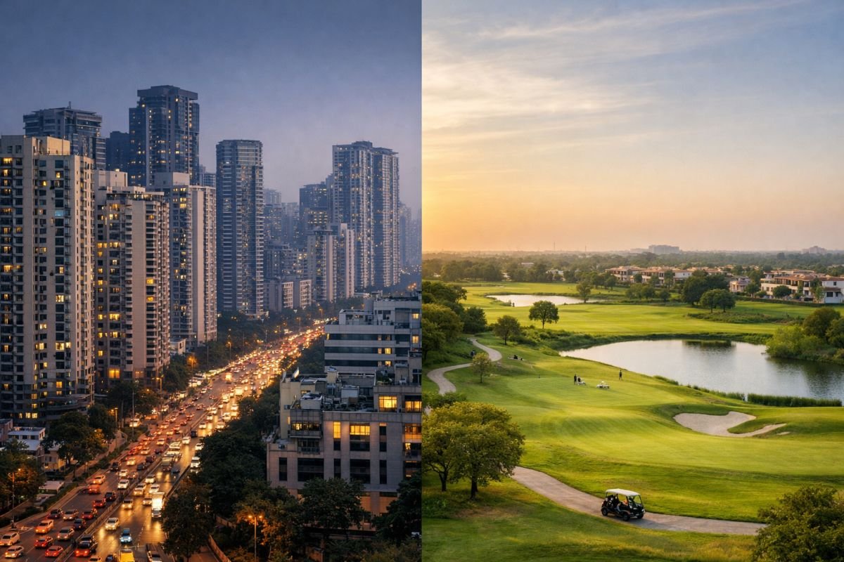 golf course open space vs dense high rise Gurgaon comparison