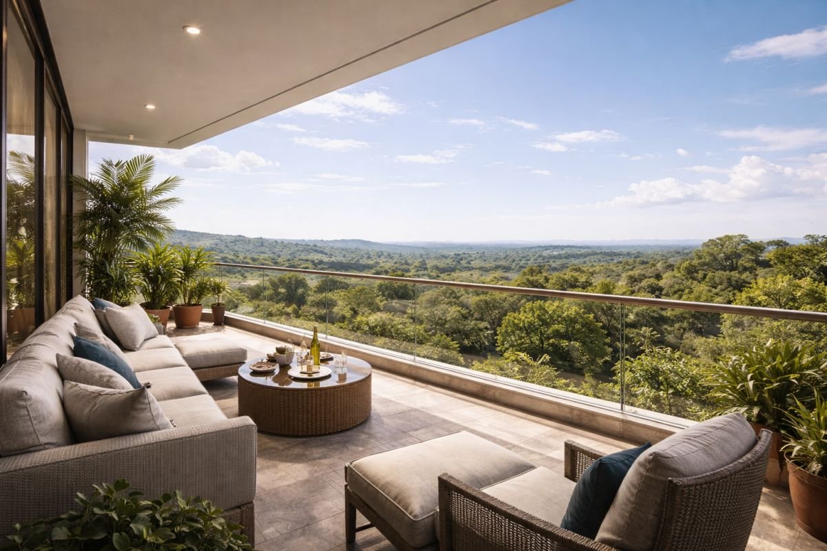 open view apartment balcony uninterrupted skyline luxury living