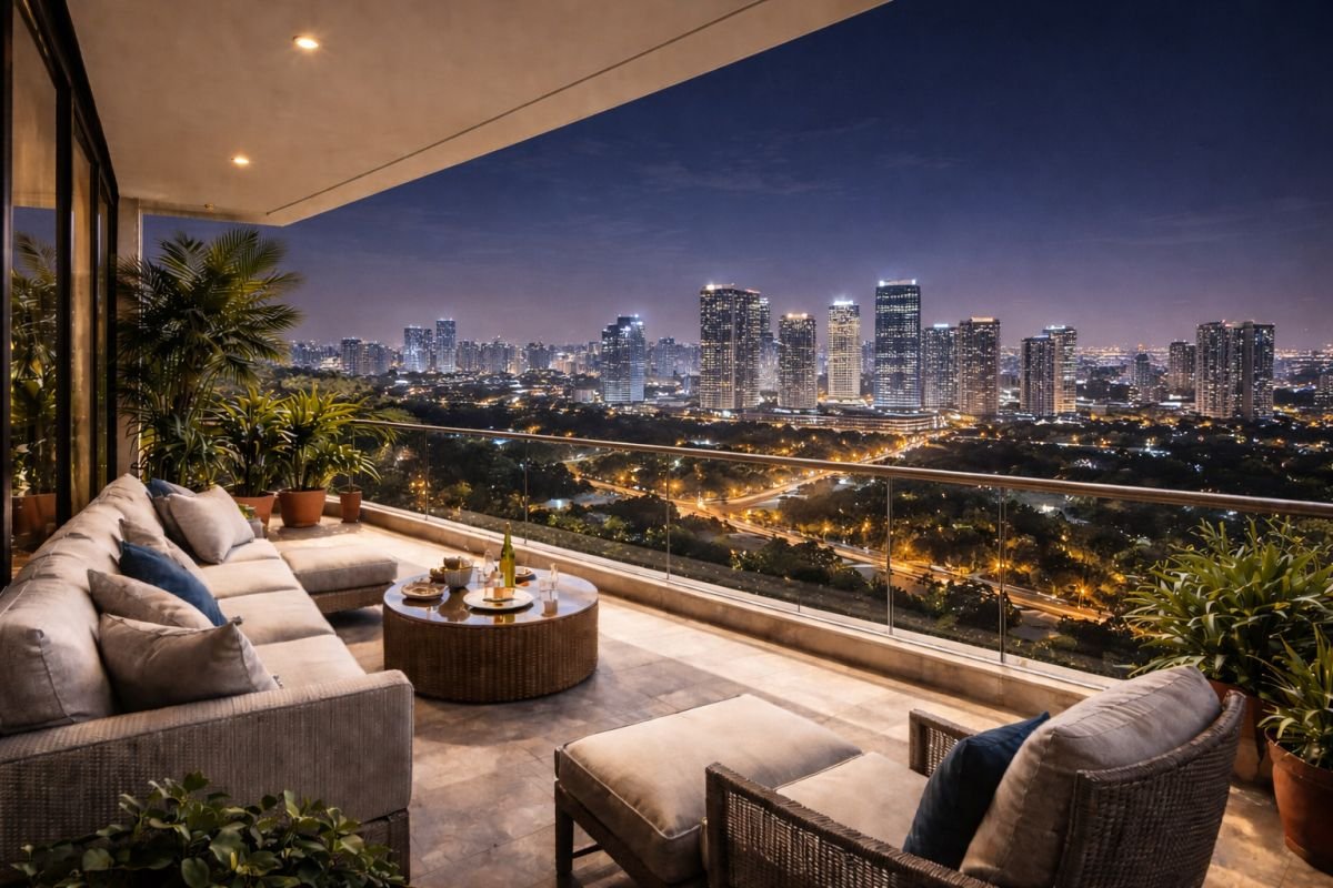 Gurgaon skyline view penthouse luxury apartment night view